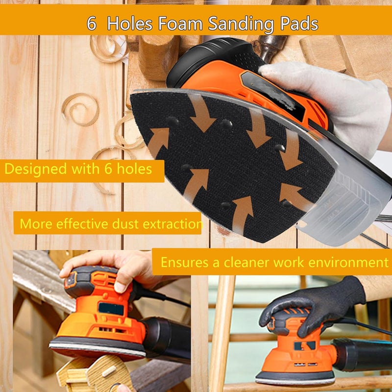 CTPICXM 3pcs Mouse Detail Sanding Interface Pad 140mm*90mm 6 Holes Foam Interface Mouse Sander Sandpaper Backing Pad with Hook and Loop Backing Compatible for Ryobi Sander - Image 4